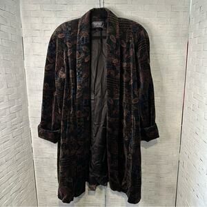 Vintage J.L. deBALL Portrait Velvet Winter Long Coat Mixed Print Size Small
